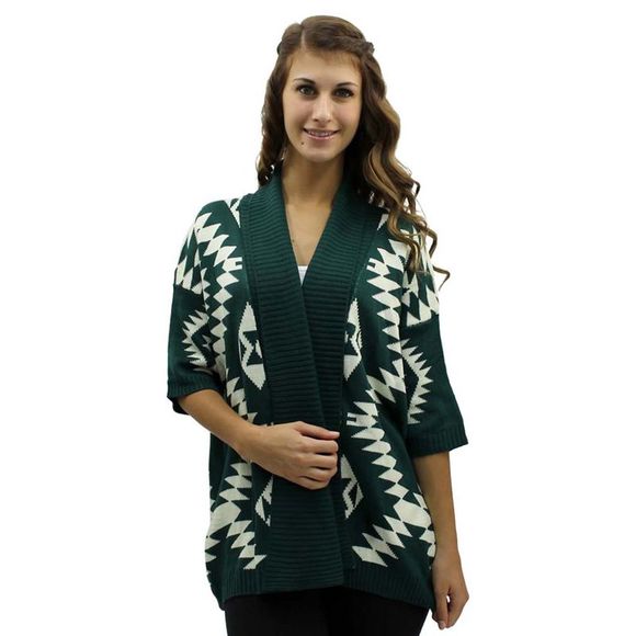 Aztec Print Open Front Cardigan Sweater - Picture 3 of 4